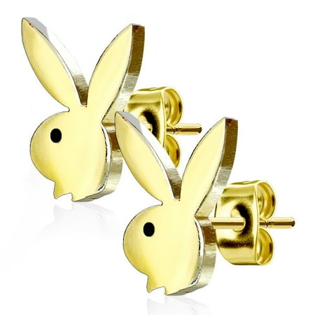 - 316L Surgical Steel Playboy Bunny Stud Earrings (Gold Tone)