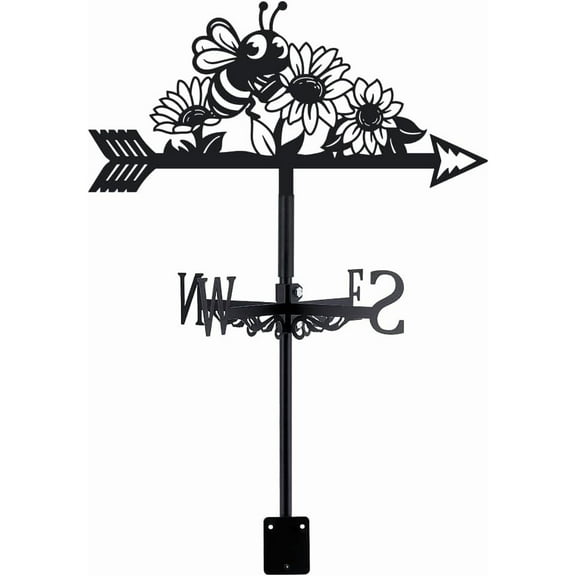 Bee Weather Vane Bee and Flower Weathervanes Black Metal Wind Vanes Animal Weather Vanes Weathervane Garden Ornament for Farmhouse Garden Outdoor Yard Roof Shed Paddock Decoration