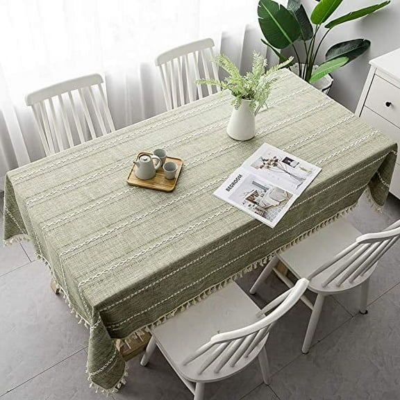 Nvzi Table Cloth Cotton Linen Tablecloth Wrinkle Free Stitching Tassel Tablecloth Rectangle Table Cloth for Dinning Kitchen Tabletop Decoration (Light Olive Green, Square,55 x 55 Inch)