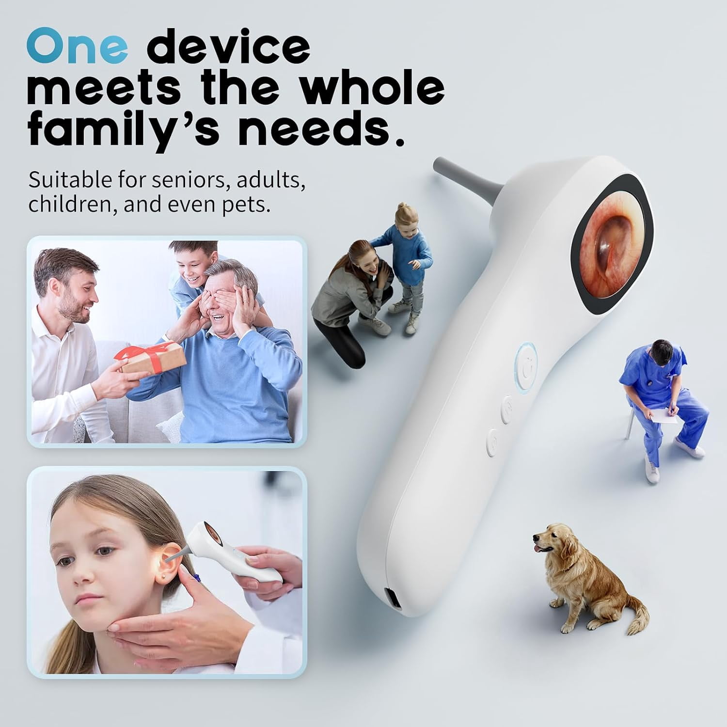 Smart Otoscope Ear Camera with 1.38'' Screen, 1080P Ear Scope with 4 LEDs, 12 Silicone Specula Tips, Support Photo and Video, PC View, Ideal Pocket Otoscope for Adults, Kids and Pets