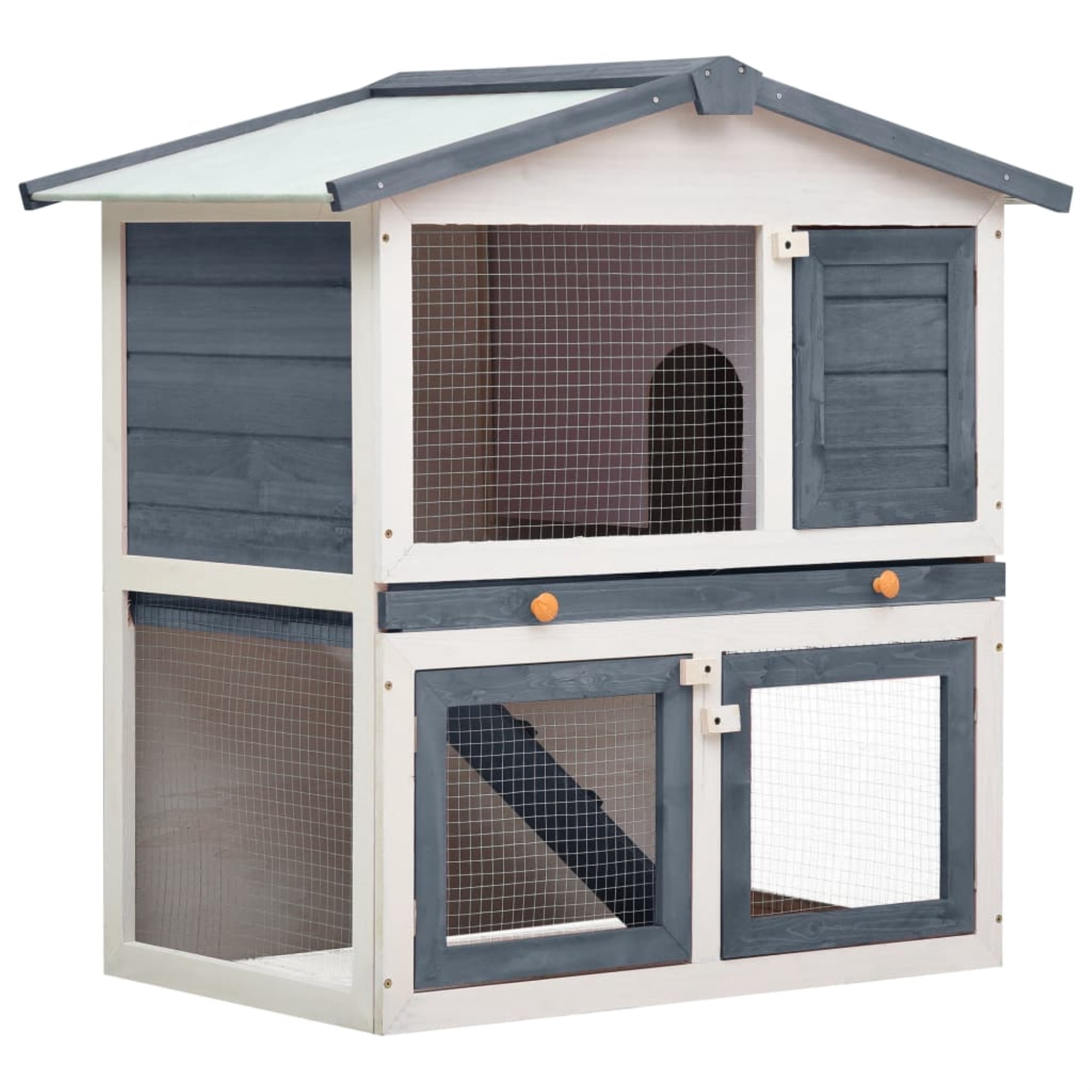 Casafoyer Outdoor Rabbit Hutch 3 Doors Gray Wood