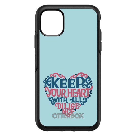 DistinctInk OtterBox Symmetry Custom Case for Apple iPhone 15 (6.1" Screen) - Keep Your Heart With All Diligence - Shockproof Protection