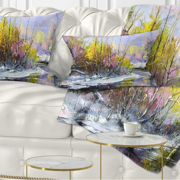 Designart Autumn River - Landscape Printed Throw Pillow - 12x20