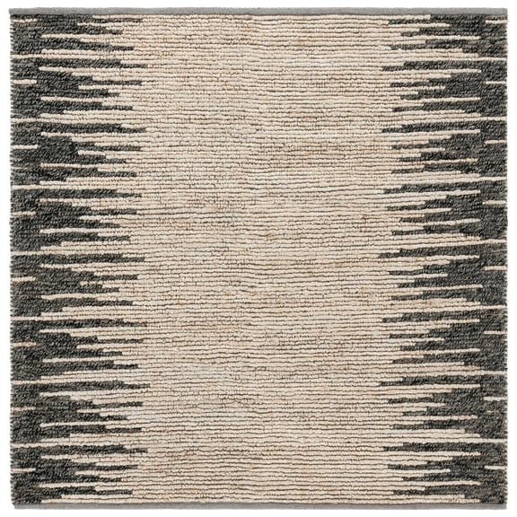 SAFAVIEH Natural Fiber Jake Abstract Area Rug, Light Grey/Black, 6' x 6' Square