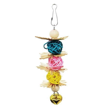 Parrot Toy, Handmade Straw Bird Chew Toy, Chewing,Hanging Toy with Colorful Ball, Parrot Nest Suitable for Large/ Small Parrots and Birds