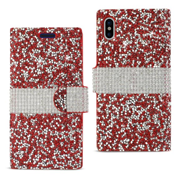 REIKO IPHONE X DIAMOND RHINESTONE WALLET CASE IN RED