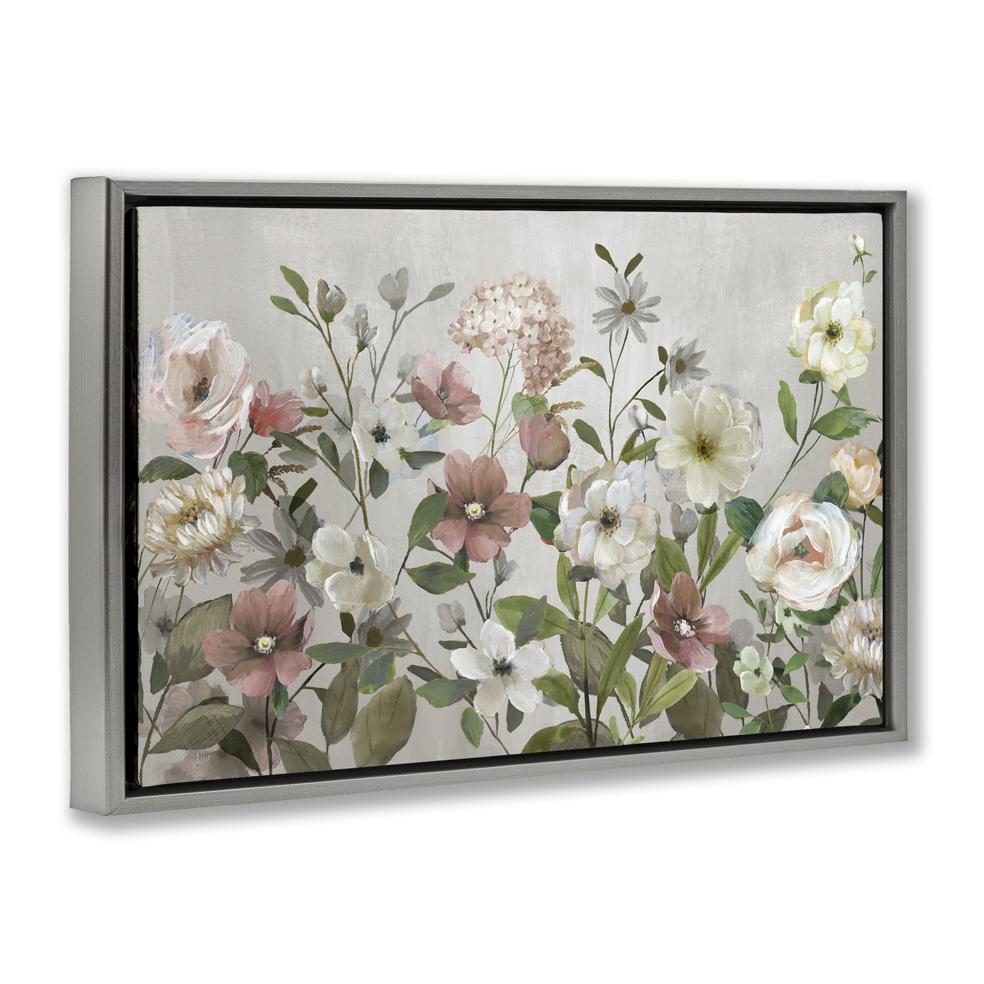 Stupell Industries Garden Meadow Arrangement Gray Framed Floater Canvas Wall Art, design by Nan
