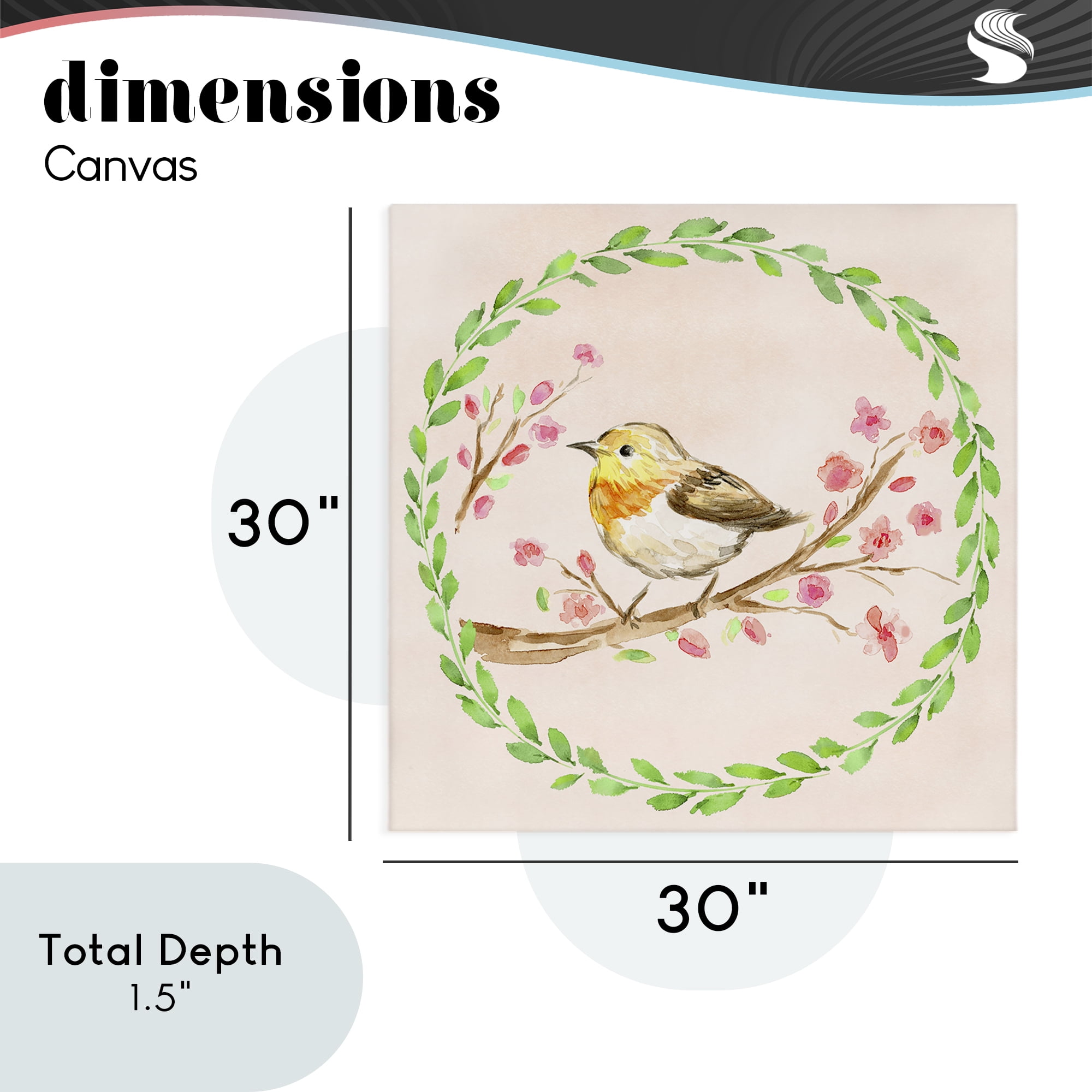Spring Wreaths Bird Canvas Wall Art, design by Elena Fay