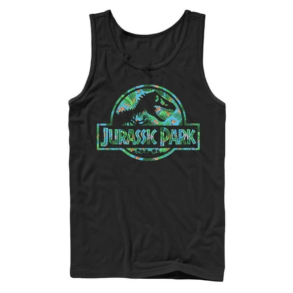 Men's Jurassic Park Floral T Rex Logo  Tank Top Black 2X Large
