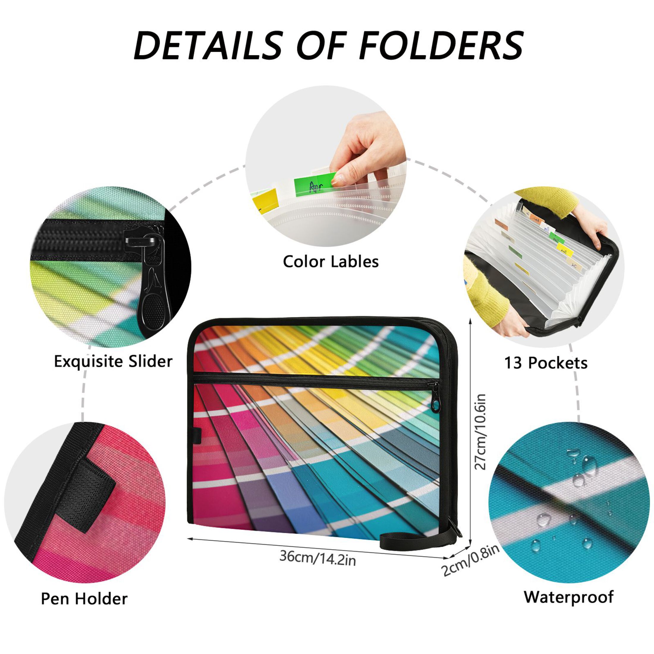 Expandable Folder with Colored Tabs, Desktop Folding Folder for Organizing Files by Category, with 13 Pockets, Suitable for Office Use Fan-shaped Pattern