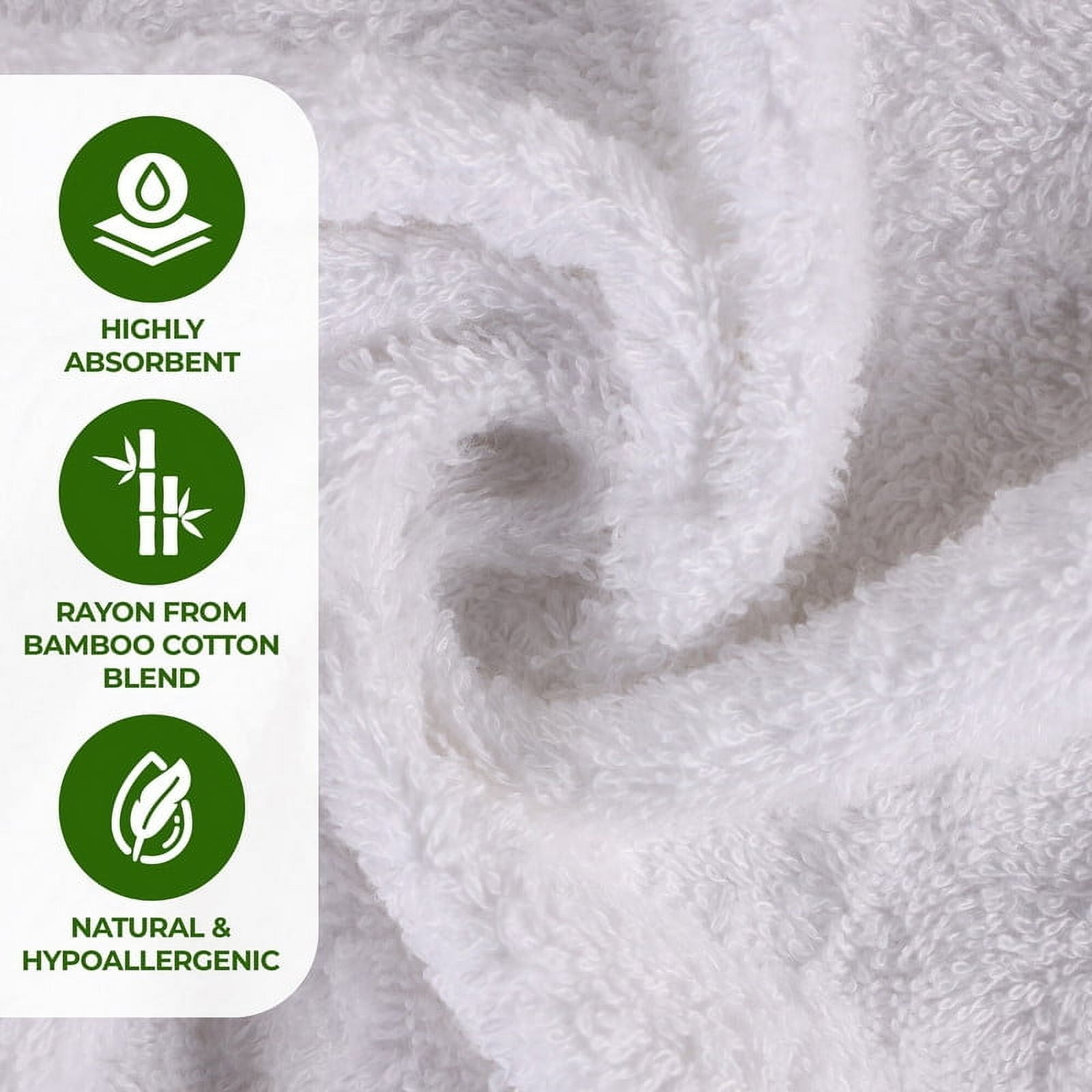 Superior Rayon From Bamboo Soft 12-Piece Towel Set, Cotton Blend Modern Towels, White
