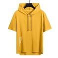 thumbnail image 4 of Short Sleeve Hoodies for Men Cotton Hoodies Summer Sweatshirt Lightweight Breathable Workout Shirts Pullover Yellow, 4 of 9