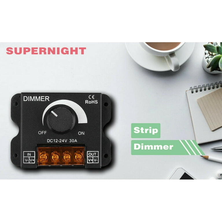 SUPERNIGHT LED Light Strip Dimmer DC 12V-24V 30A PWM Dimming Controller for Dimmer  Knob Adjust Brightness ON/Off Switch for 5050 3538 Single Color Tape 
