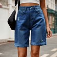 thumbnail image 6 of Taqqpue High Waisted Stretchy Long Jean Shorts for Women,Casual Summer Ripped Frayed Distressed Denim Shorts Folded Hem Junior Shorts Jeans Bermuda Shorts, 6 of 7