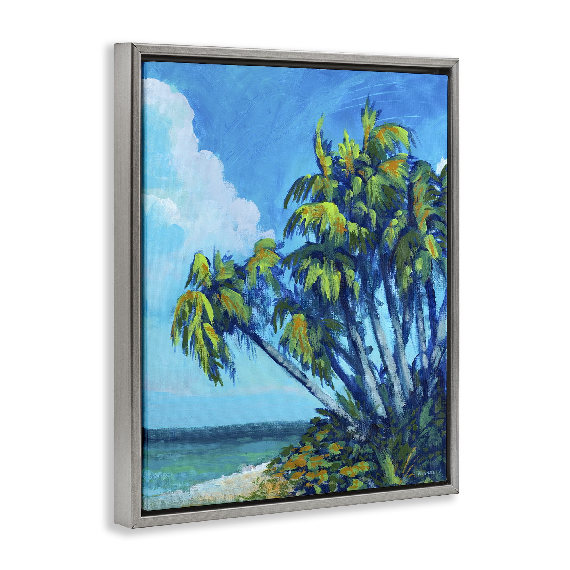 Stupell Industries Cerulean Sky & Palms Gray Framed Floater Canvas Wall Art, design by Dan Meneely