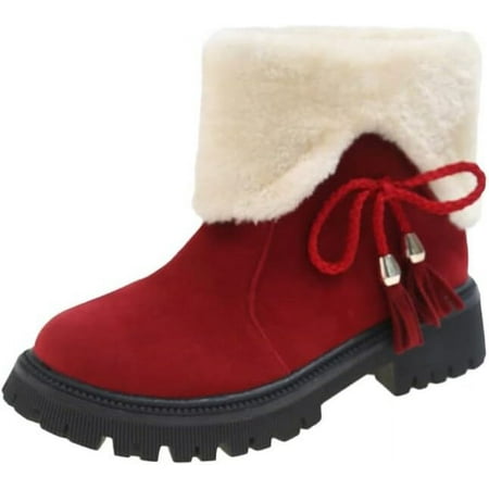 

Women Winter Warm Snow Boots Platform Ankle Boots for Women Casual Plush Short (Color : Wine Red Shoe Size : 37)