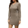 thumbnail image 3 of Women'S Cable Knit Sweater Dress Long Sleeve Knit Fall Winter Dresses Crewneck Mini Pencil Dresses Coffee XL, 3 of 10