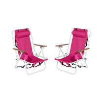 2 Pack Folding Beach Chairs for Adults - Portable 4-Position Camping Backpack Chairs with Headrest, Cup Holder & Wooden Armrests, Pink Oxford Fabric & Steel Frame, 265lb Capacity