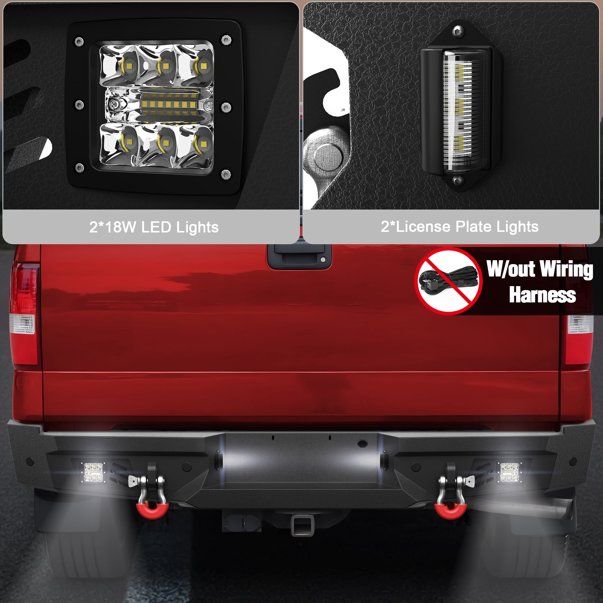 POFENZE F150 Rear Bumper for 2006 2007 2008 Ford F150 Pickup Trucks w/Step Plate, 2x18w Lights, License Plate Lights