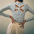 thumbnail image 4 of Women`s Multiple Color Loose Retro Smooth Round Collar Butterfly Long Sleeve Polyester Tight Top(Green,L), 4 of 7