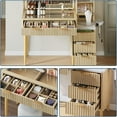 thumbnail image 4 of Studyset Makeup Vanity Desk with Lights, Fluted Wooden Dressing Table with 5 Drawers and Adjustable Shelves, Makeup Vanity Table Modern Glass Top with Charging Station for Bedroom, 4 of 7