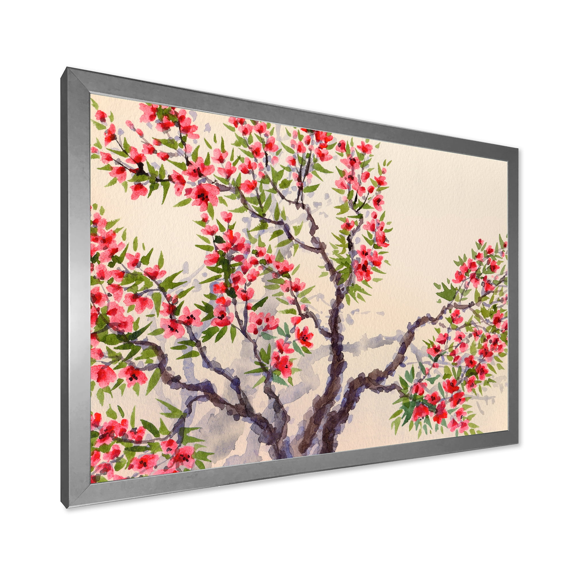 Designart 'The Blossoming Tree With Red Flowers I' Traditional Framed Art Print