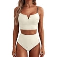 thumbnail image 2 of Women’s Two Piece V Wire Bikini Set with High Waist Bottoms and Adjustable Spaghetti Straps for Beach or Poolwear White S, 2 of 5