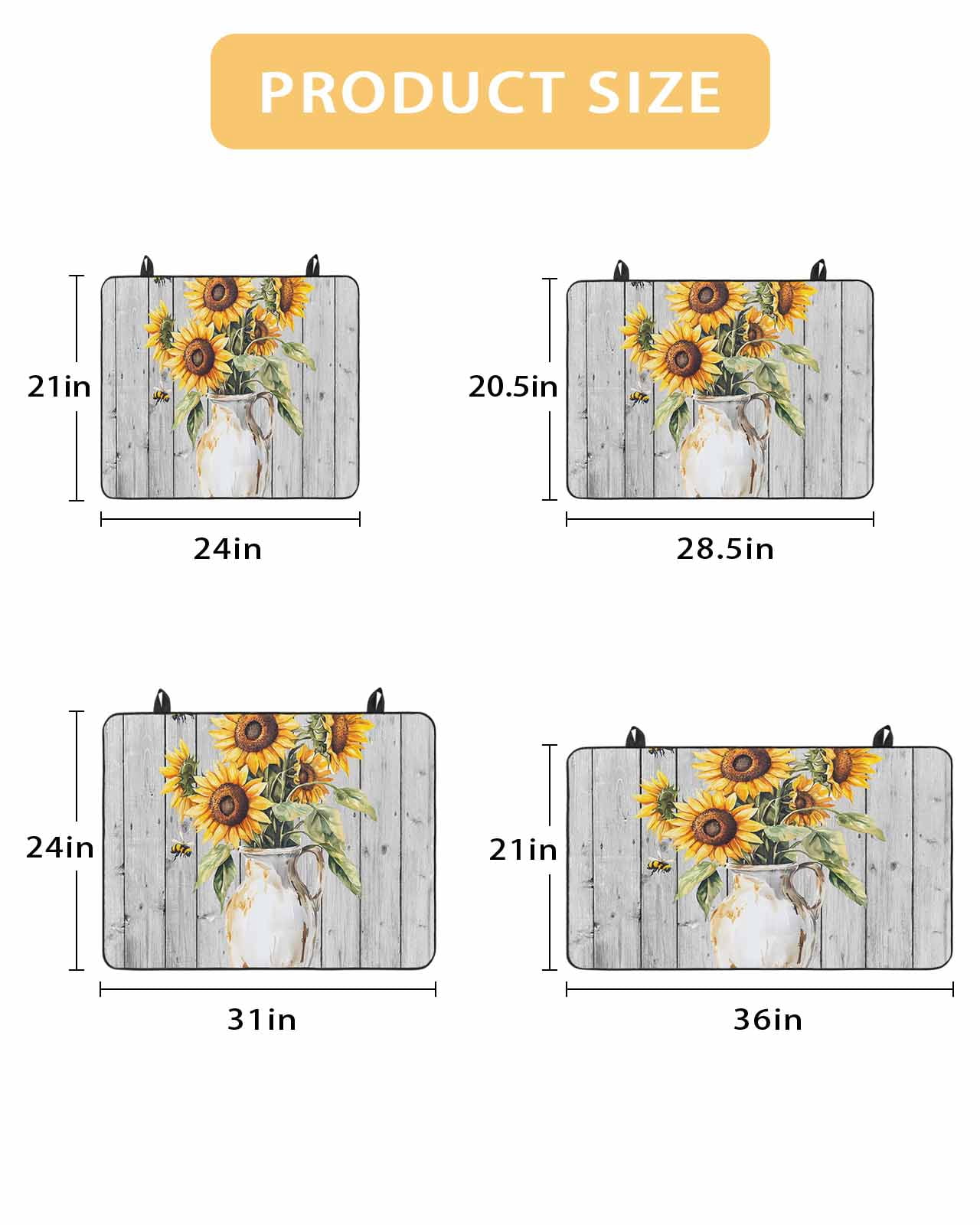 nqOlkjepod Large Induction Cooktop Protector Mat 31"x24", Yellow Sunflower Stove Top Covers for Electric Stove, Country Floral Grey Barn Wood Grain Stove Burner Cover Mats, Glass Top Stove Cover