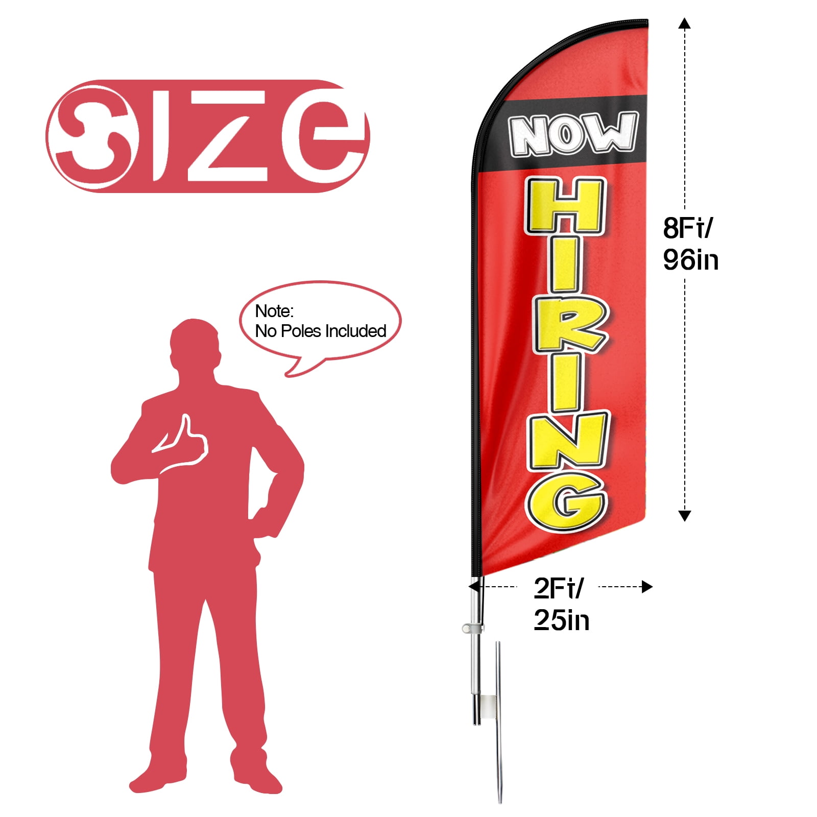 Now Hiring Sign Feather Flag,8FT Now Hiring outdoor advertising flag, Now Hiring Business Sign,Now Hiring Swooper Flag（FLAG ONLY）