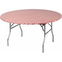 Kwik-Covers 10 Pack of Round Plastic Table Covers - 60" or 72" Round - Indoor or Outdoor Fitted Table Covers (Table NOT Included) (Red Gingham, 72" Round)