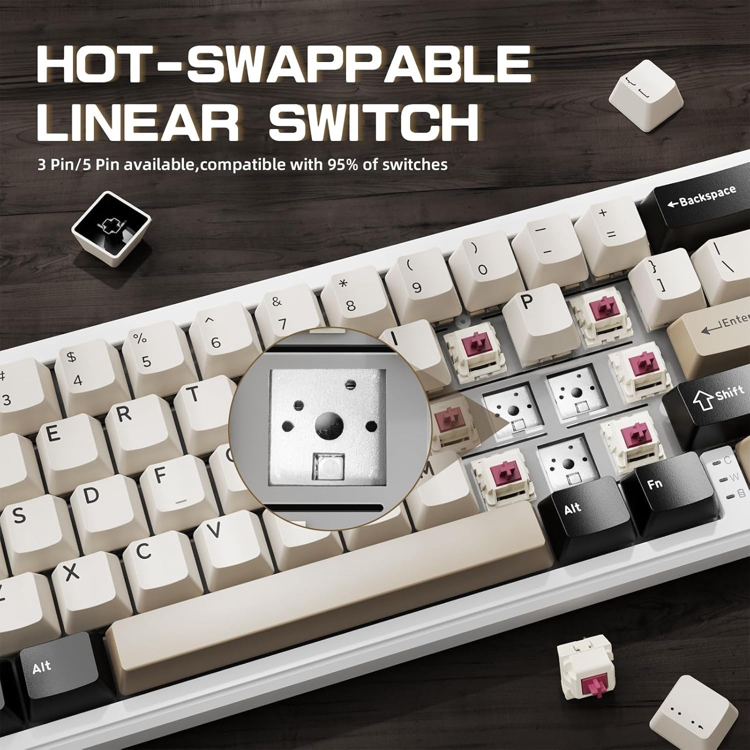 X66 60% Mechanical Gaming Keyboard with Volume Knob, Gasket Hot Swappable Custom Keyboard, PBT Keycaps, Tri-Mode USB-C/BT5.0/2.4G RGB Keyboard with Coiled - Cheese White