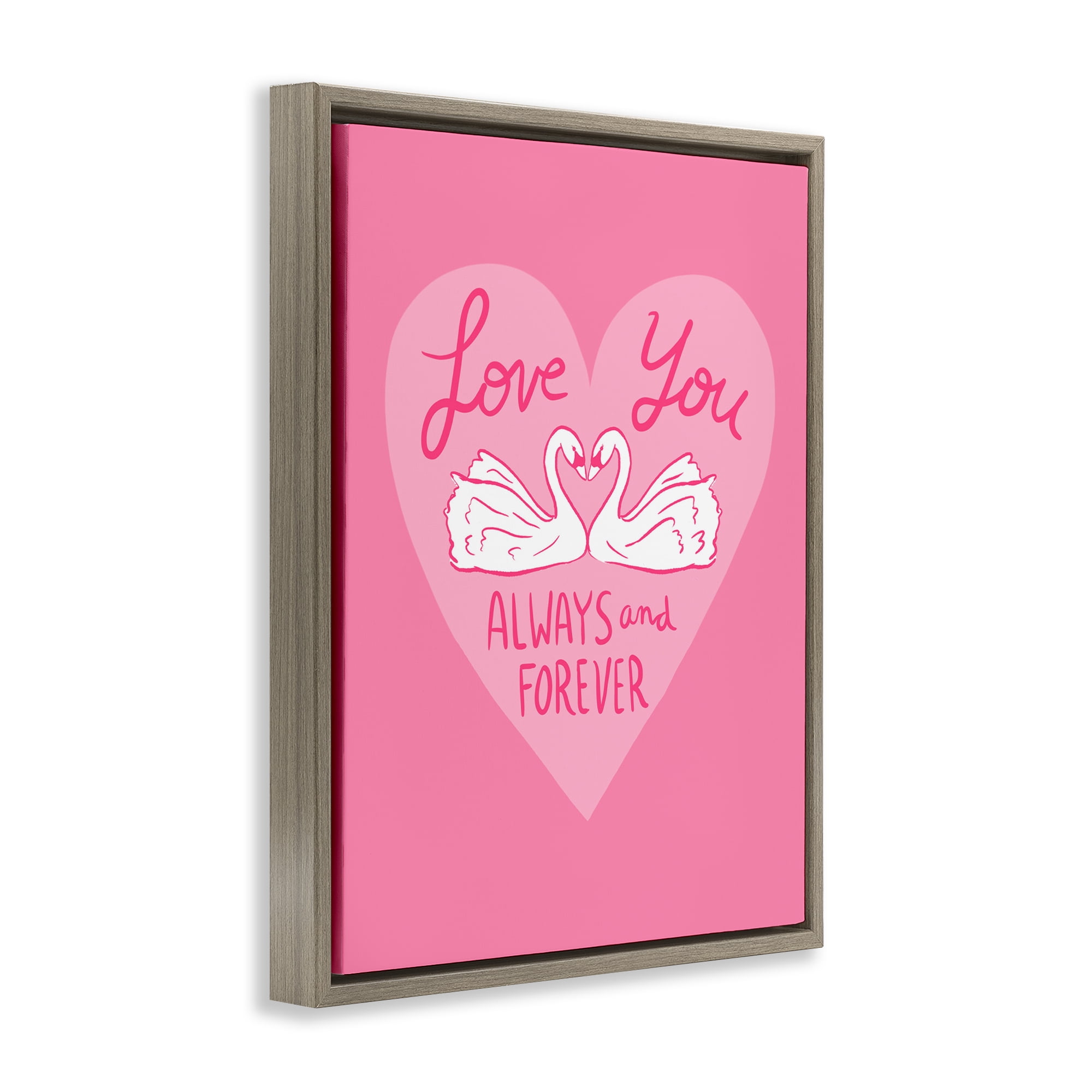 Always & Forever Swans Brown Framed Floater Canvas Wall Art, design by Juliet Meeks