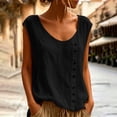 thumbnail image 2 of yoeyez Linen Tank Tops for Women Summer Sleeveless Crewneck Button Trim Blouses Cotton Casual Lightweight Vest Shirt Black,M, 2 of 7