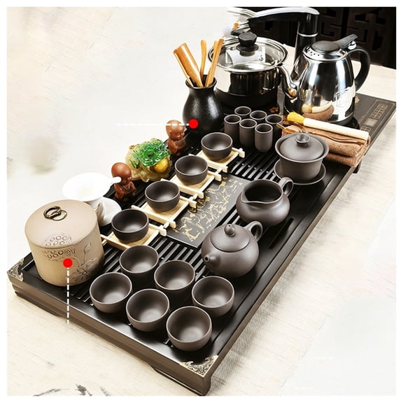 Tea Set Fully Automatic Set Of Kung Fu Tea Set Family, A Full Set Of Small Tea Ceremony Tea Tray Tea Vintage Chinese Japanese Tea Set, Water Heater, Tea Cup, Solid Tea Tray, For Household Office