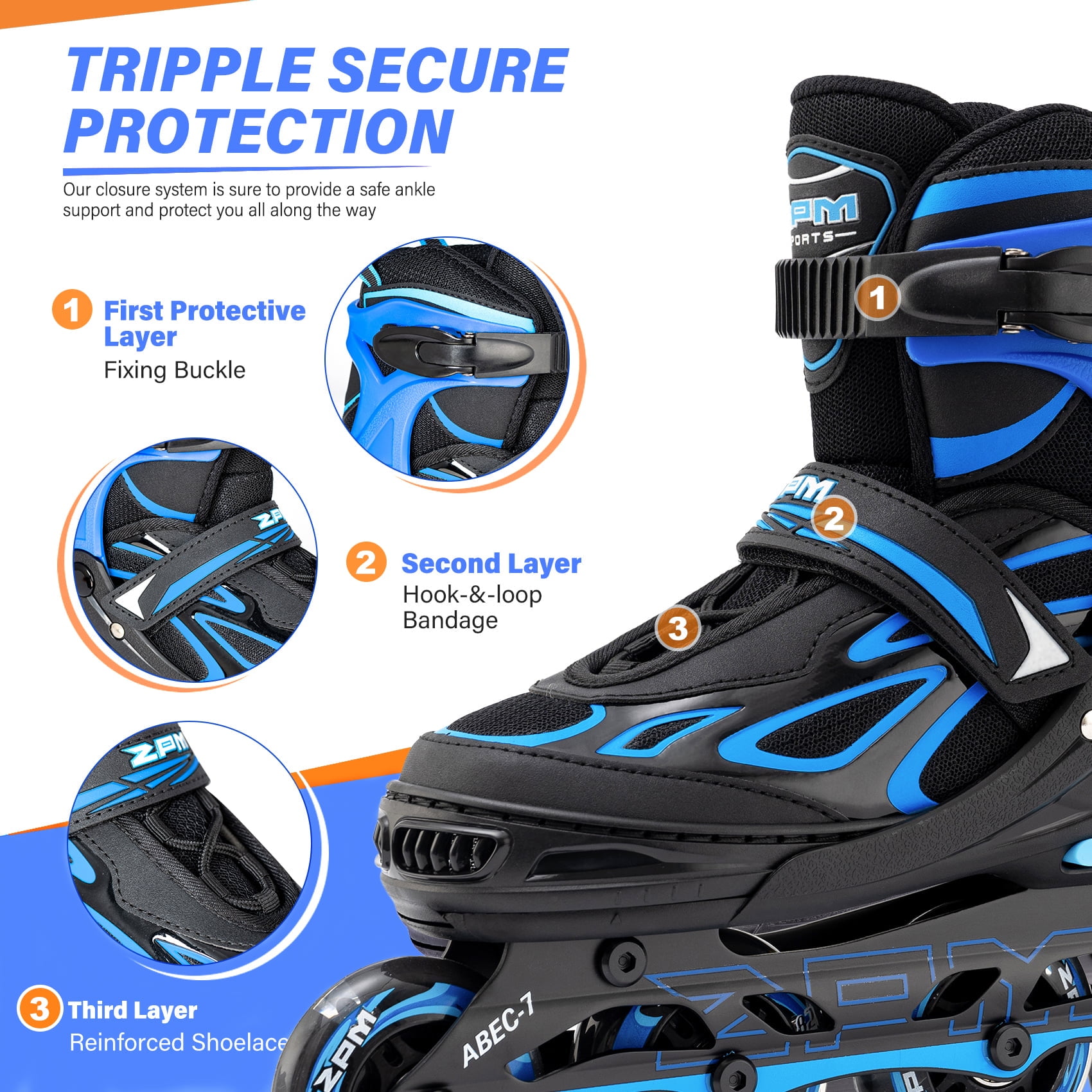 2PM SPORTS Vinal Girls Adjustable Inline Skates with Light up Wheels Beginner Skates Fun Illuminating Roller Skates for Kids Boys and Ladies - Blue X-Large(7M/8W-10M/11W US)