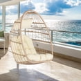 thumbnail image 2 of Egg Chair with Hanging Chains, SYNGAR Outdoor All Weather Wicker Hanging Hammock Chair with Khaki Cushions, Patio Foldable Basket Swing Chair, for Porch, Balcony, Backyard, Garden, Bedroom, D7414, 2 of 10