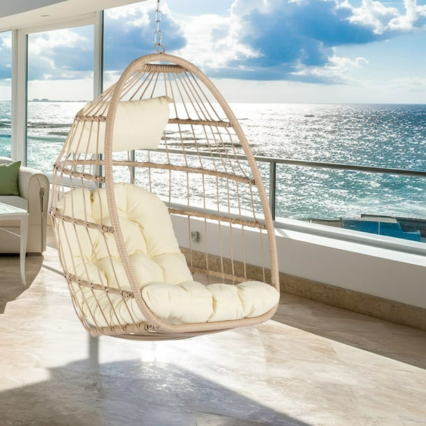 SYNGAR Hanging Egg Chair, Patio Wicker Hammock Chair with Hanging