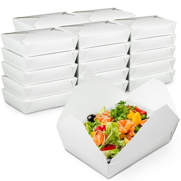 [200 Pack] 54 oz Paper Take Out Containers 8.5 x 6 x 2" - White Lunch Meal Food Boxes #2, Disposable Storage To Go Packaging, Microwave Safe, Leak Grease Resistant for Restaurant and Catering
