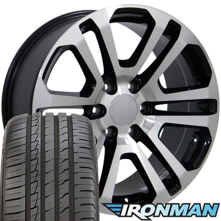 OE Wheels 22 Inch Fit Chevy Silverado Tahoe GMC Sierra Yukon Cadillac Escalade CV99 Black Mach d 22x9 Rims Ironman iMove Gen2 All Season Tires Lugs TPMS SET