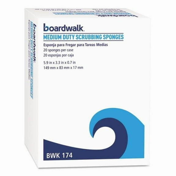 Boardwalk BWK174 3.6 x 6.1 in. Medium Duty Scrubbing Sponge, Yellow & Green - 20 per Case
