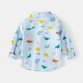 thumbnail image 5 of LNMQLPDBS Boys Button Down Shirt Long Sleeve Dinosaur Pattern Printed Shirts with Chest Pocket Lapel Blouse for Toddler Baby Boy Gifts Kids Cute Tops for Party School Family Photo ﻿ Blue 5-6 Years, 5 of 7