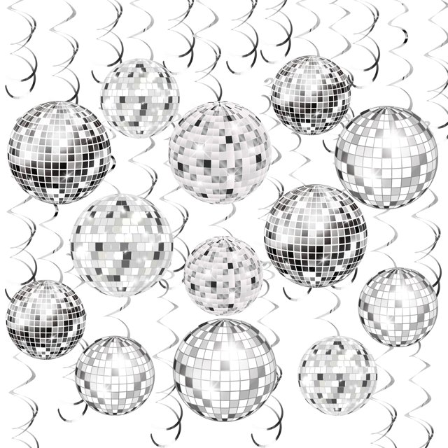 Decoraciones para fiestas de discoteca en espiral para colgar bolas de discoteca, 54 unidades