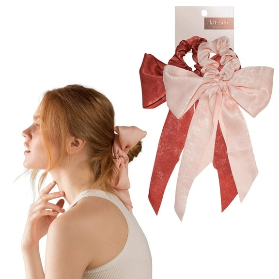 Kitsch Satin Hair Scarf Scrunchie Hair Ties, Blush/Mauve, 2 ct