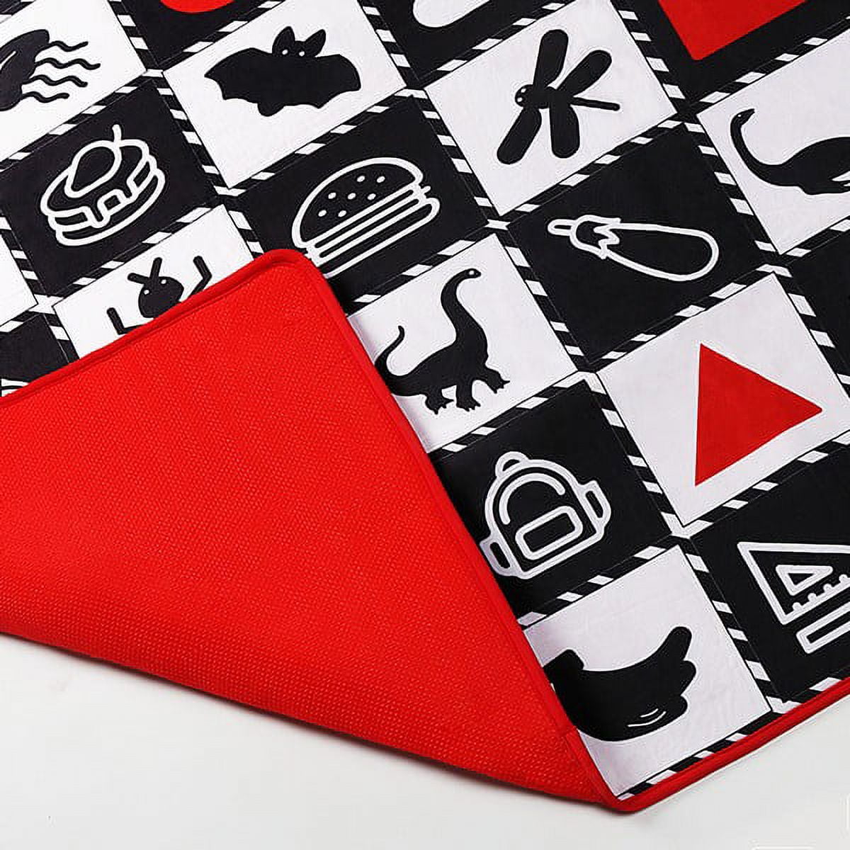 loivesh Baby Mat for Floor,Baby Tummy Time Mat- Black and White High Contrast Interactive Activities Mat,Baby Play Mats for Babies Newborn and Toddlers for Early Learning, Animal Fruits Shapes Vehicle