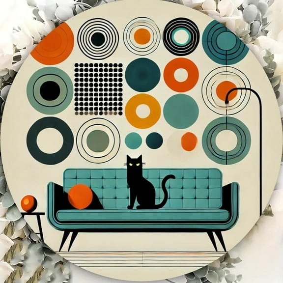 HELLOYOUNG 1PC Mid-Century Modern Black Cat Aluminum Wall Mural - Durable Foil Engraved Decoration | Unique Design, Easy to Hang |