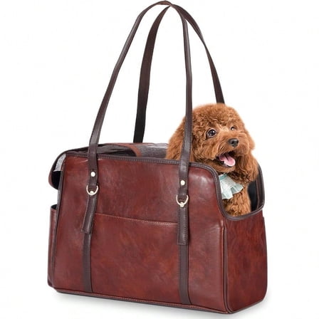 Dog Carrier Purse Fashion Leather Pet Carrier With Pockets Airline Approved Soft Sided Dog Carrying Bag For Puppy Cat Dog Coffee