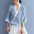 thumbnail image 4 of Jsaierl Womens 3/4 Length Sleeve Cotton Linen Tops Plus Size V Neck Shirts Retro Solid Petite Blouses Classic Elegant Tunic Top M-3XL, 4 of 4