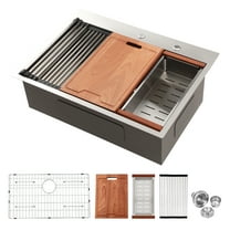 30"×22", 16-Gauge Stainless Steel Undermount Apron-front Single Bowl Kitchen Workstation Sink