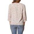 thumbnail image 3 of INSPIRAR CHIC Estilo Blusa Bohemia para Mujeres Impresión Floral Cuello con Lazo Manga 3/4 Tops Casual XL Beige Rojo, 3 of 6