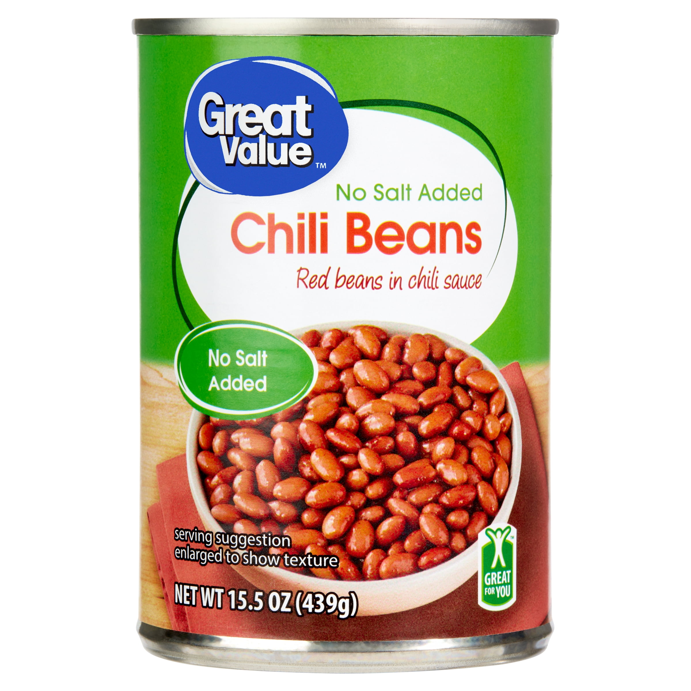 (12 pack) Great Value, No Salt Added Chili Beans, 15.5 oz Can